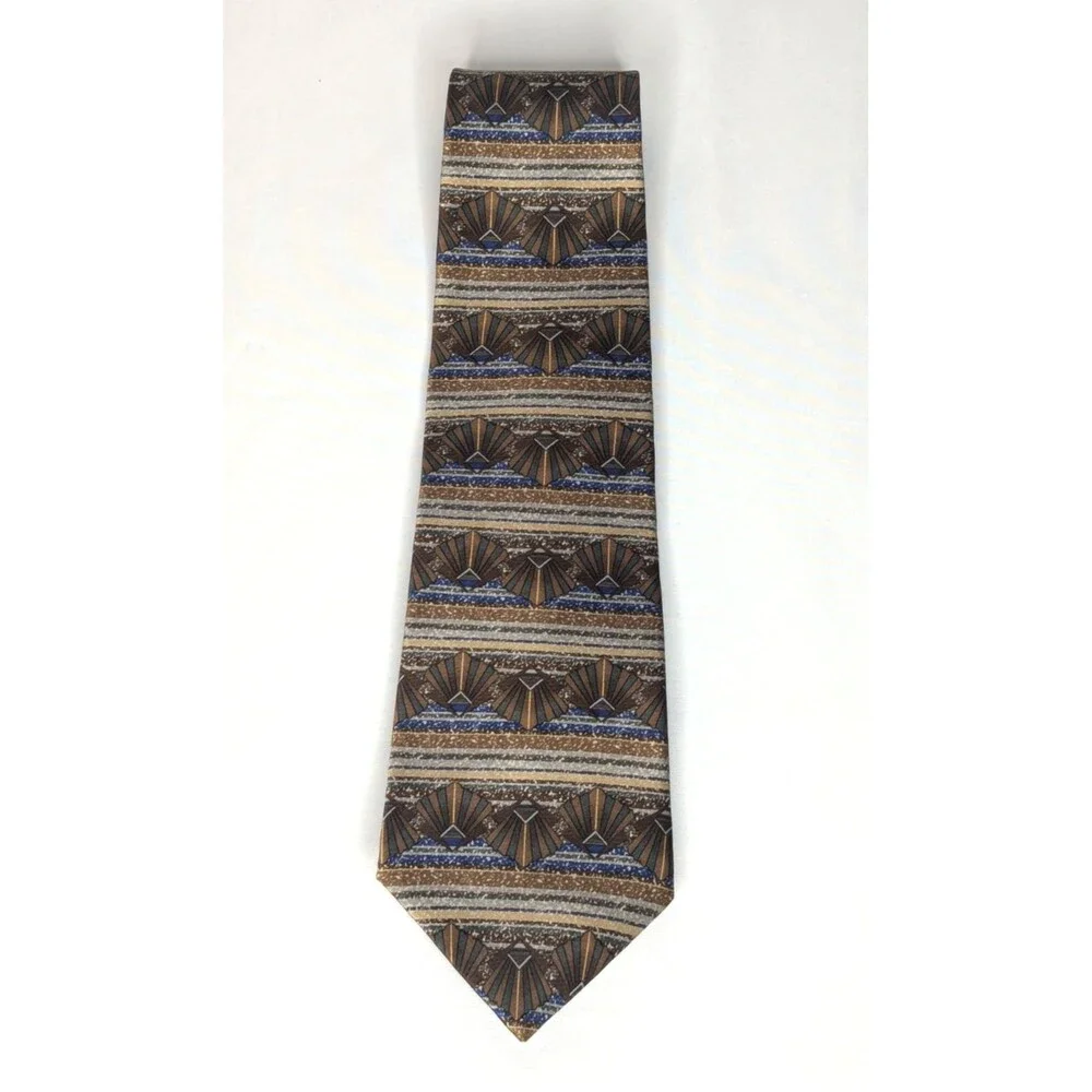 Picone Silk Tie Geometric Print Classic Vintage Style Neckwear - Neutral Colors